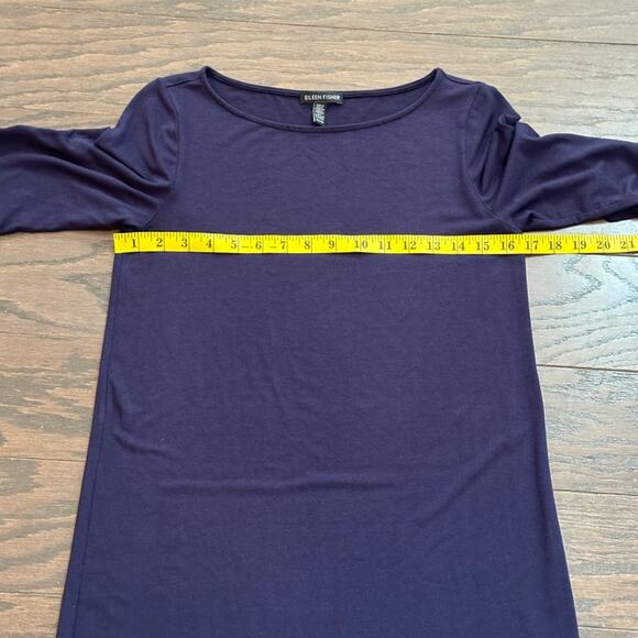 Eileen Fisher Viscose Spandex Navy Short Sleeve Stretch Shift Dress Size XS - Picture 3 of 7